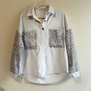 Chic Leopard Print Corduroy Button Up